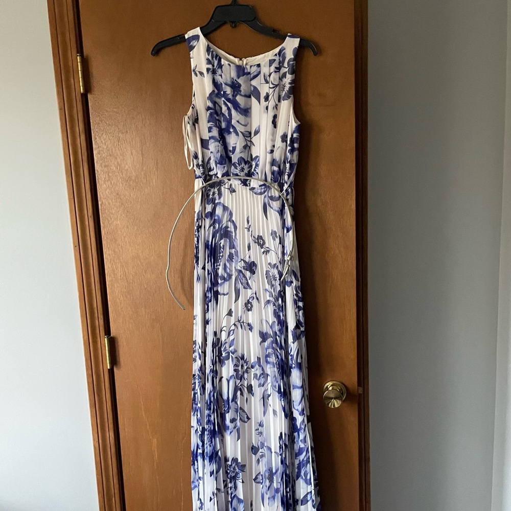 White and blue floral dress